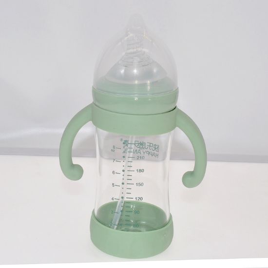 Picture of Crystal Diamond Glass baby bottle set with handle straw baby bottle