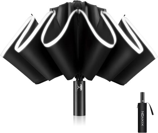 Picture of XIXVON Umbrella Pro | UPF 50+ 99% UV Protection, Reflective Safety Strip, Sturdy Windproof, Travel Portable, Automatic | Reverse Folding Umbrella 