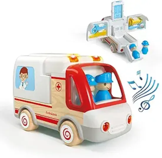 Picture of Cars Toys for 2 3 4 5 Years Old Toddlers Boys Girls, Ambulance Truck with Sound and Light, Early Learning Toy, Plastic and Wooden Vehicles, Doctor Kit for Kids, Christmas Birthday Gifts